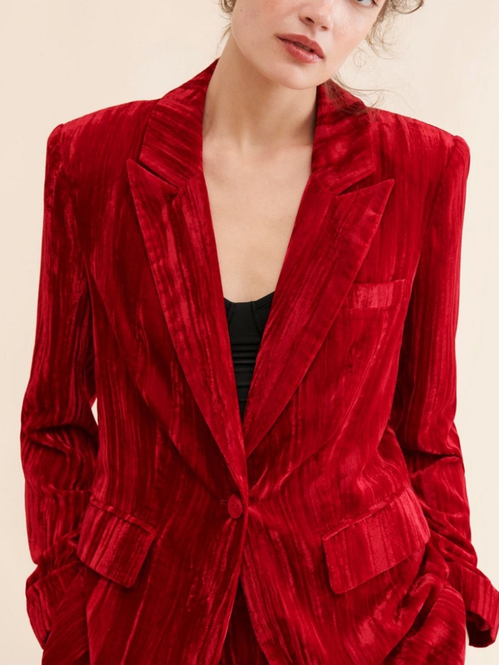 Red Velvet Single-Button Blazer Jacket